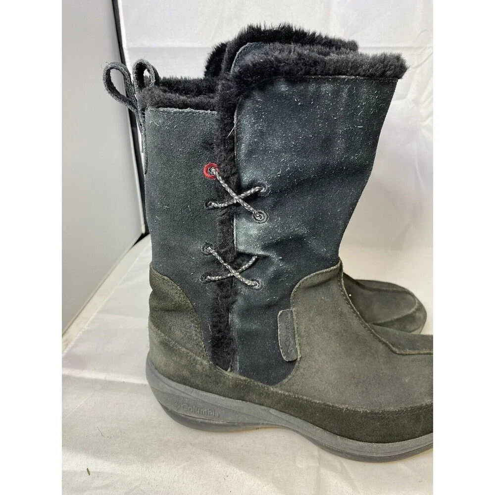 Columbia Delancey Winter Snow Boots Water Resistant Black Suede Womens Size 7.5